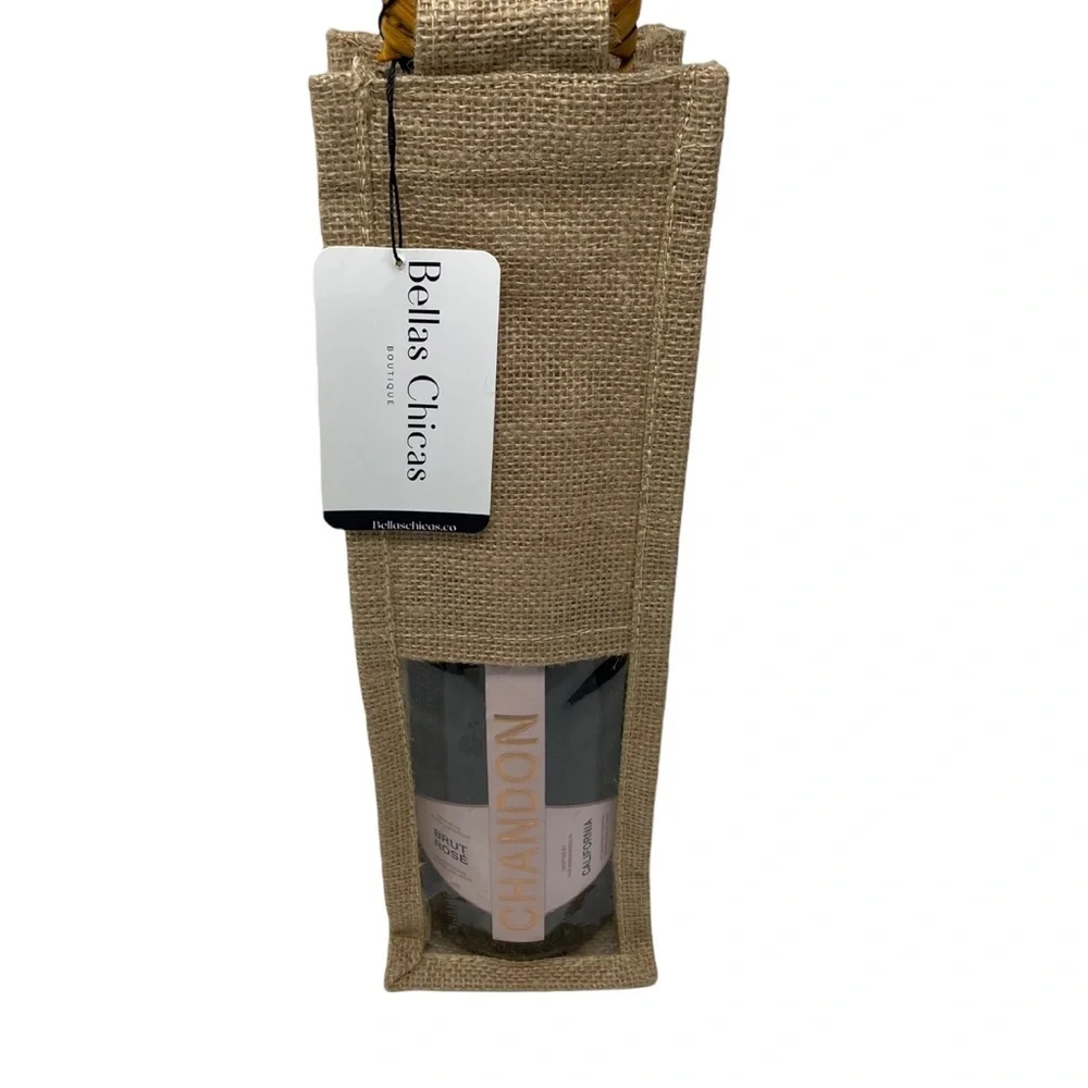 Natural Jute Wine Bottle Bag with wooden handle